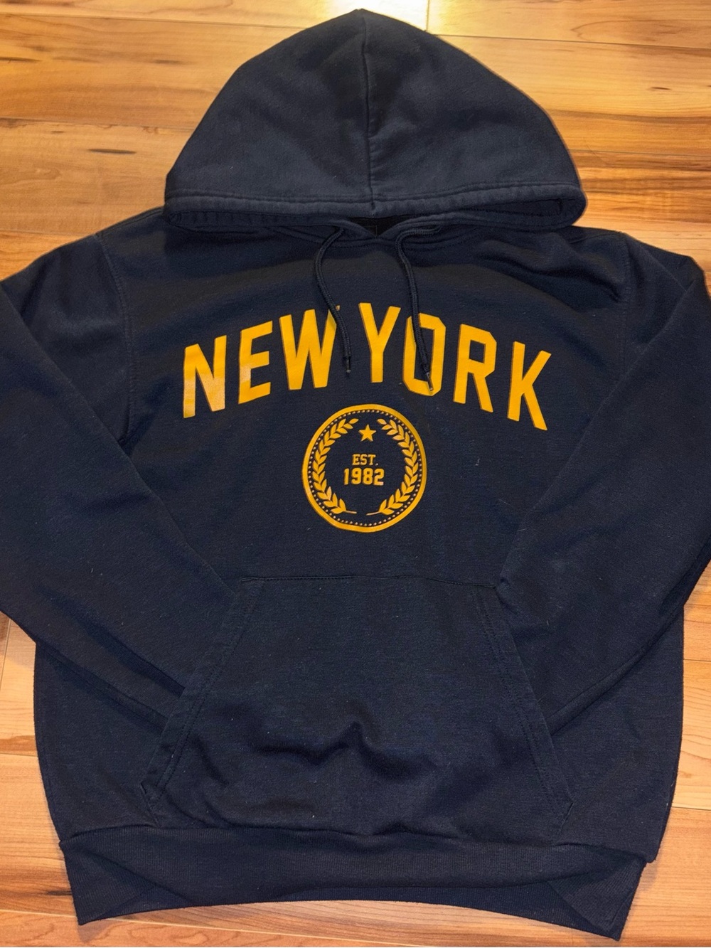 New York Navy Pullover Hoodie with Gold Crest